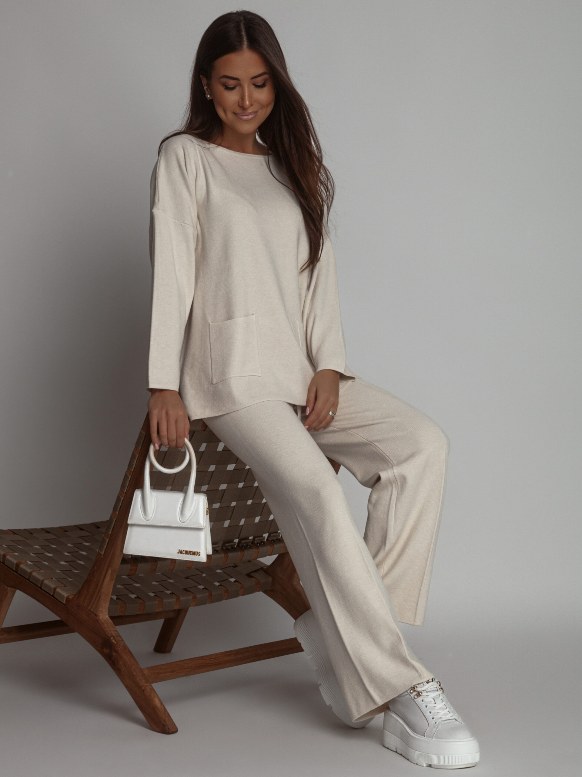 KOMPLET DZIANINOWY SWETERKOWY JOY ECRU - obrazek 2