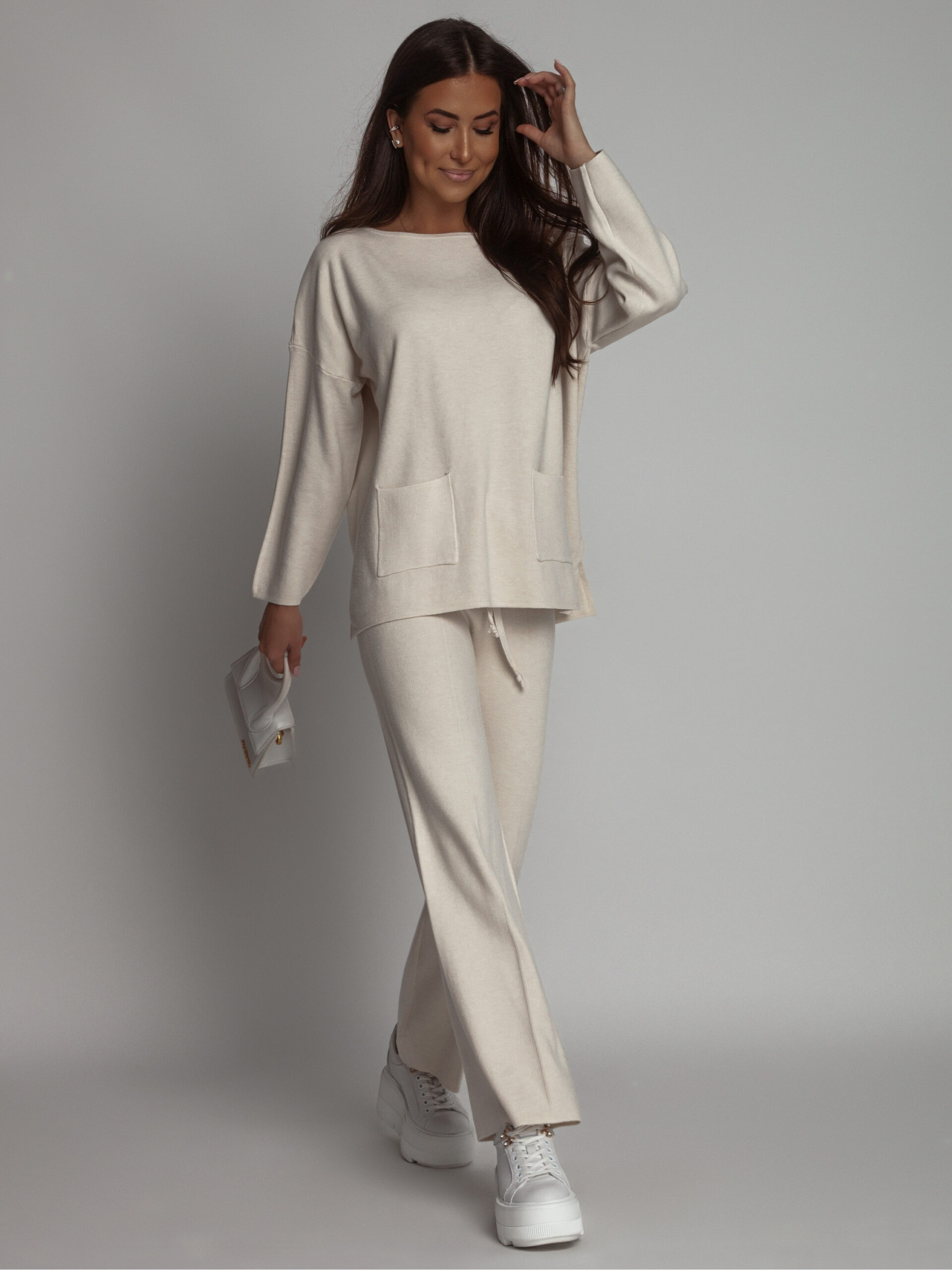 KOMPLET DZIANINOWY SWETERKOWY JOY ECRU