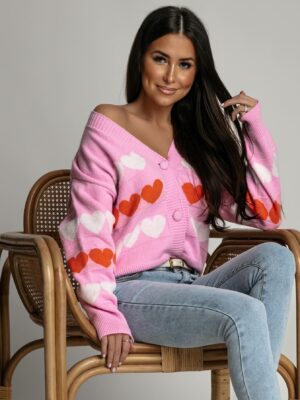 SWETER SERDUSZKA RÓŻOWY